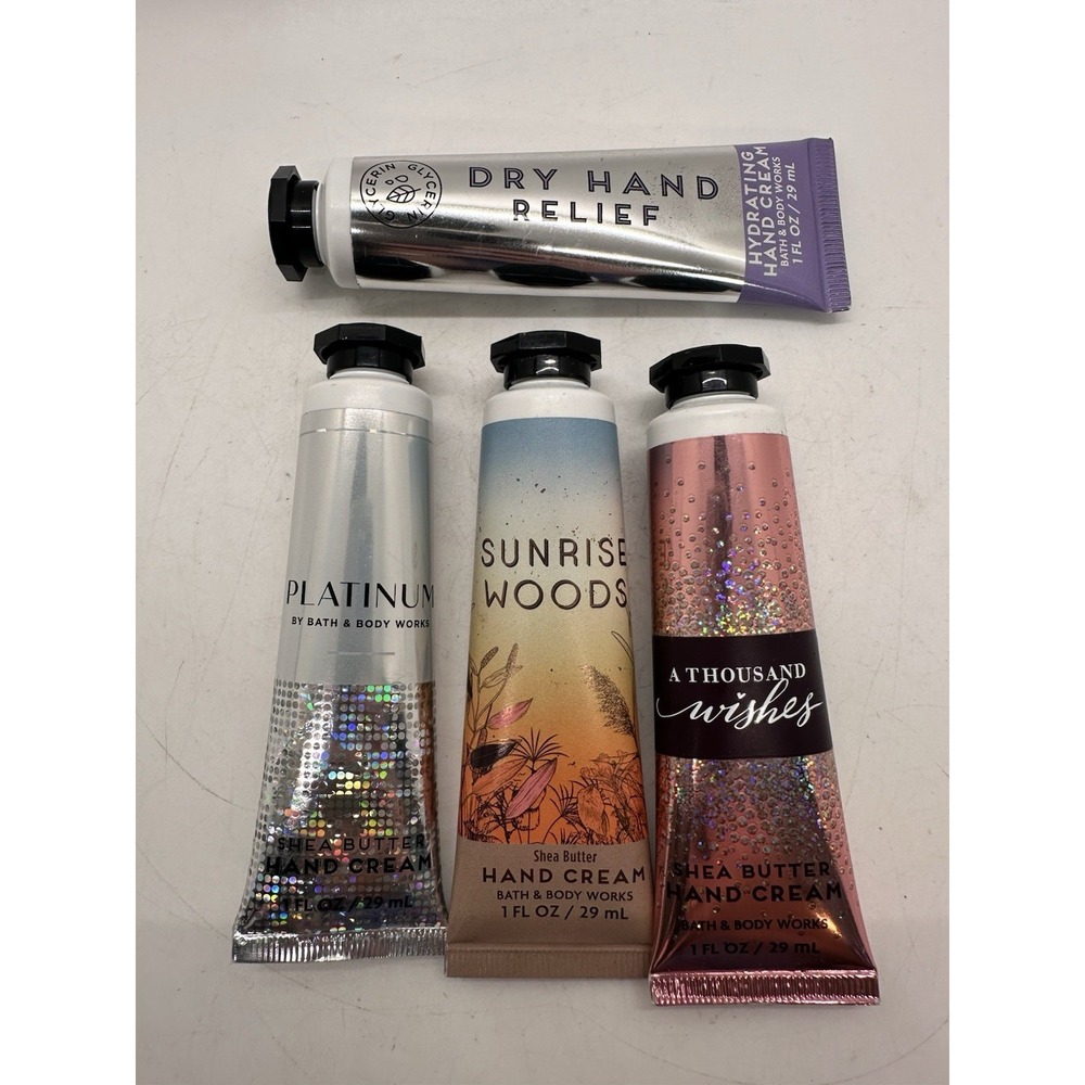 Bath & Body Works Hand Cream Lot of 4 Platinum Sunrise Woods 1000 Wishes 1 oz